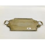 A CONTINENTAL WHITE METAL TWO HANDLED TRAY, L 43.5CM X W 23.8CM, INDISTINCT MARKS.