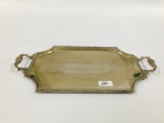 A CONTINENTAL WHITE METAL TWO HANDLED TRAY, L 43.5CM X W 23.8CM, INDISTINCT MARKS.