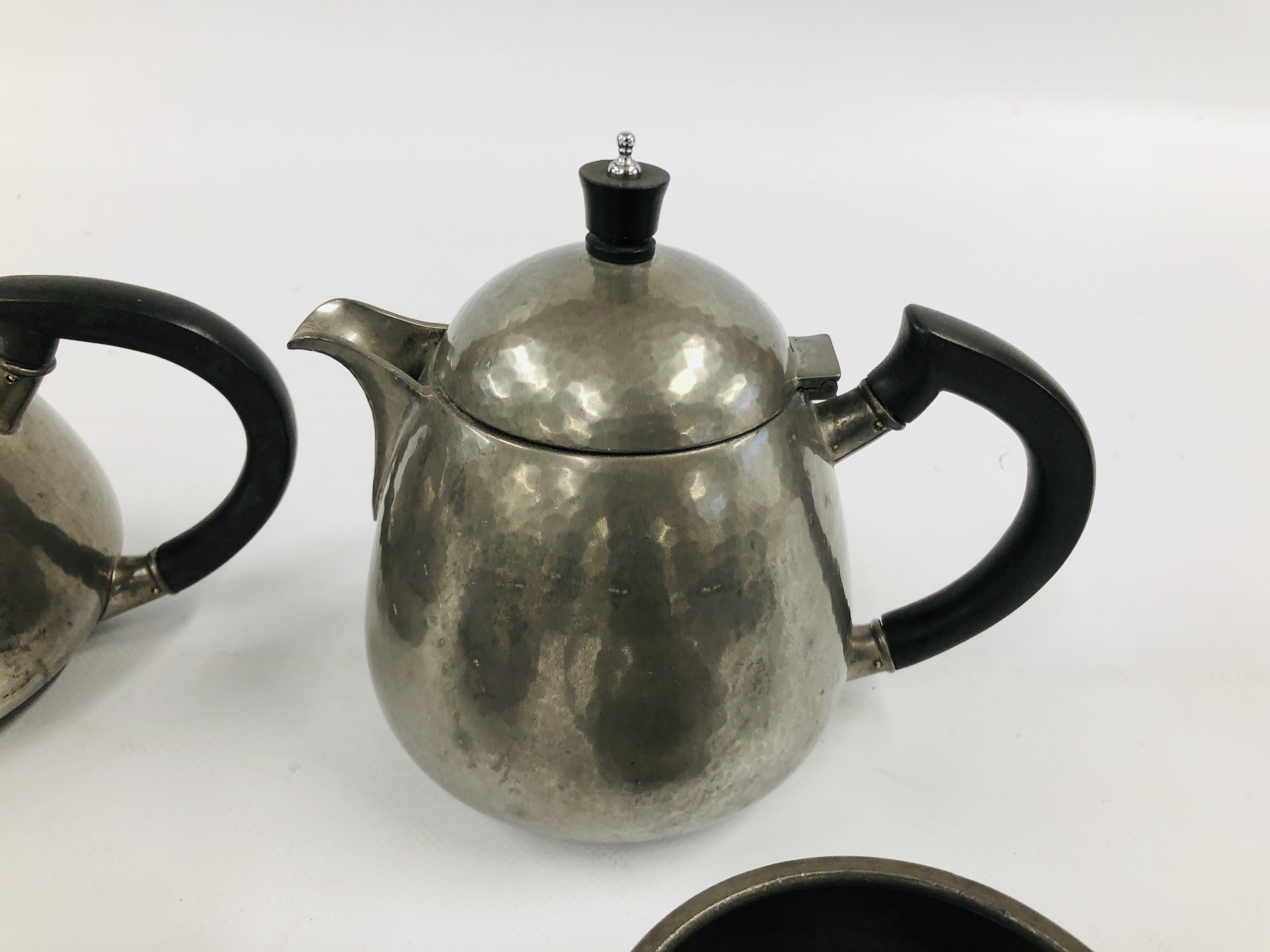 A FOUR PIECE ENGLISH PEWTER TEASET STAMPED LIBERTY & CO. - Image 3 of 6