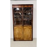 A GEORGE III MAHOGANY BOOKCASE WITH DOUBLE CUPBOARD BELOW,