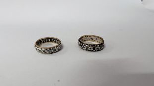 TWO 9CT GOLD AND SILVER ETERNITY RINGS.
