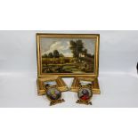 TWO GILT FRAMED OIL ON BOARD LANDSCAPES ALONG WITH FRAMED AND MOUNTED OIL ON BOARD ITALIAN WORKING
