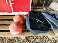 A CADEC PORTABLE GAS BBQ PLUS TWO BOTTLES OF GAS