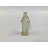 A RELIGIOUS GLASS FIGURE, NO VISIBLE MAKERS MARK, H 10CM.