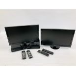 TWO SAMSUNG 19 INCH TELEVISIONS MODEL UE19F4000AW AND REMOTES ALONG WITH TWO MANHATTAN FREESAT