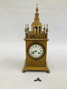 AN ELABORATE VINTAGE GILT FINISH TOWER CLOCK AND BELL,