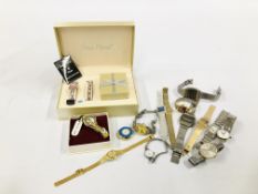 A BOX OF ASSORTED WRIST WATCHES TO INCLUDE VARIOUS DESIGNER BRANDED EXAMPLES, SEKONDA,