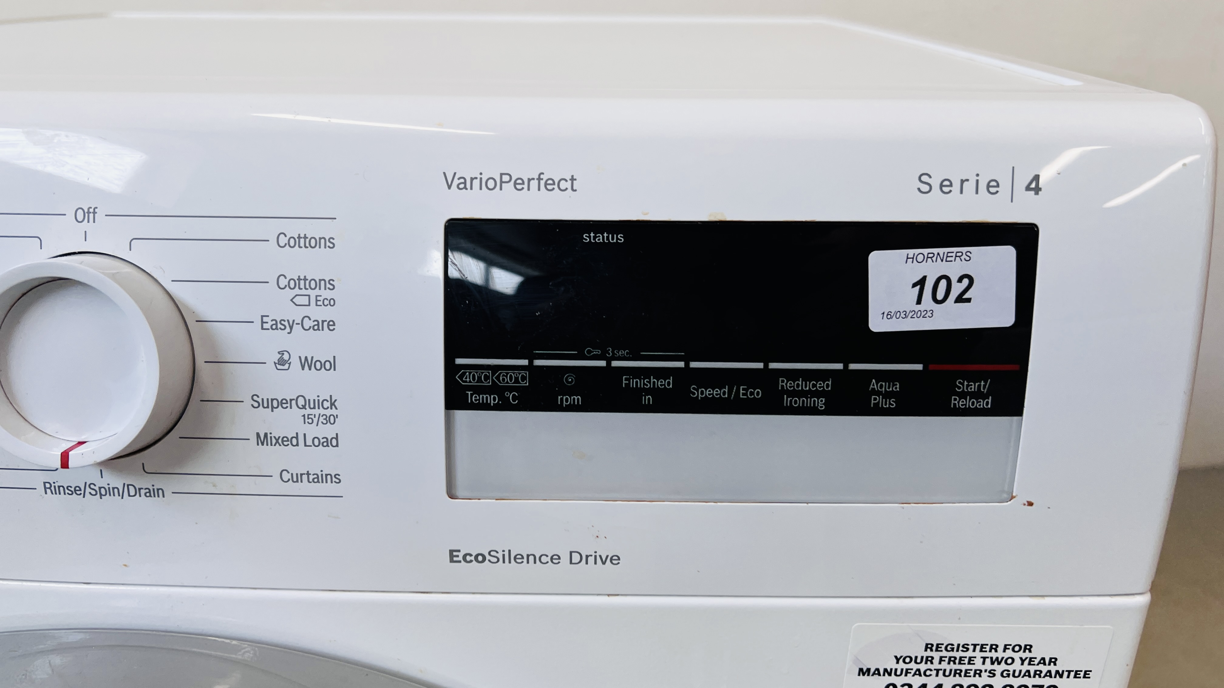 A BOSCH SERI 4 VARIOPERFECT ECO SILENCE DRIVE WASHING MACHINE - SOLD AS SEEN. - Image 2 of 10