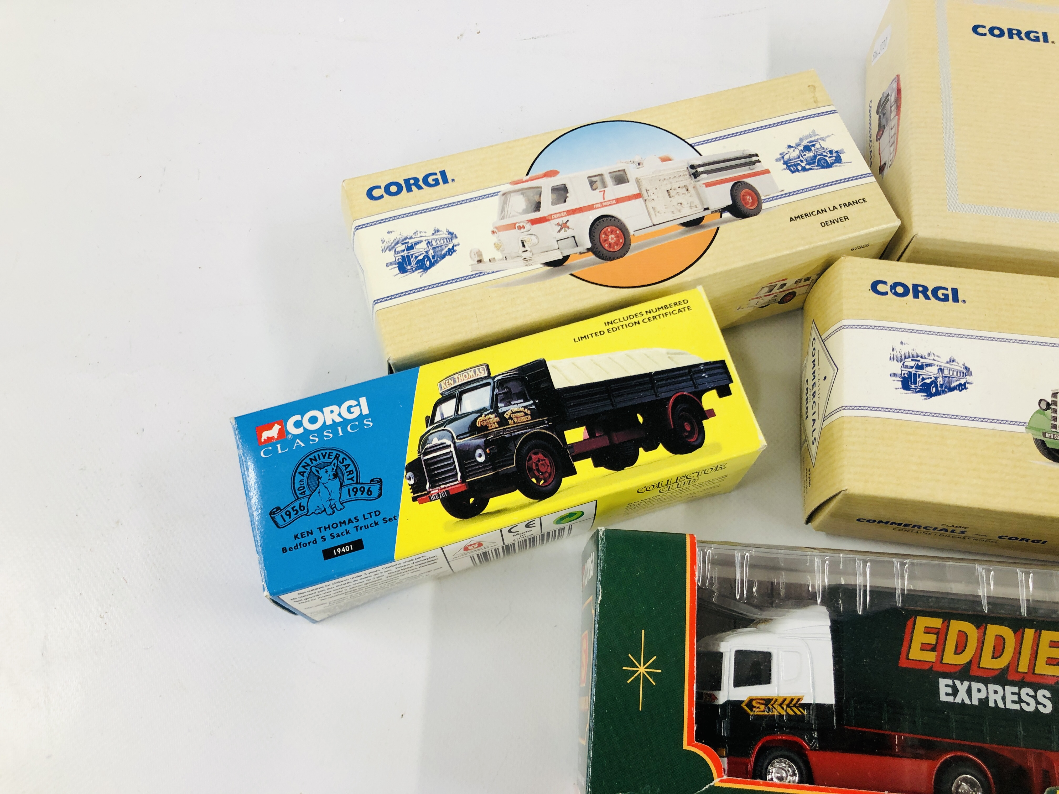 A FRUIT BOX CONTAINING BOXED LIMITED EDITION CORGI BUSSES, EDDIE STOBART LORRY ETC. - Image 6 of 6