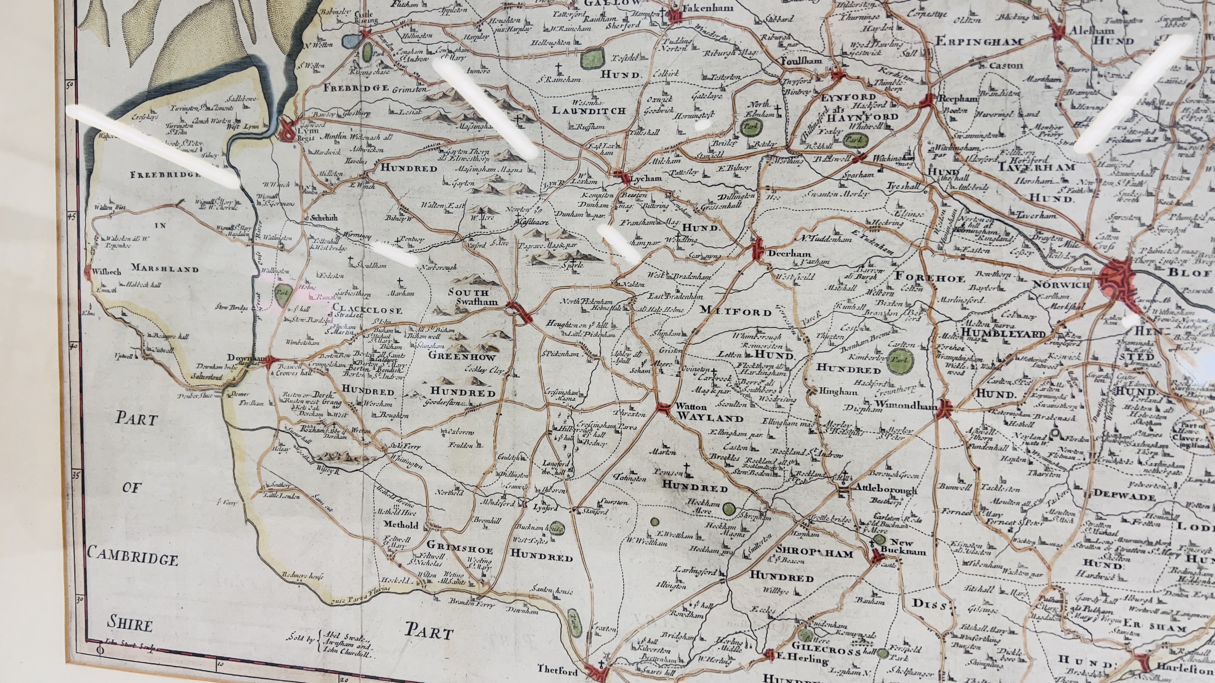 A VINTAGE MORDENS MAP OF NORFOLK, W 59CM X H 37.5CM. - Image 4 of 5