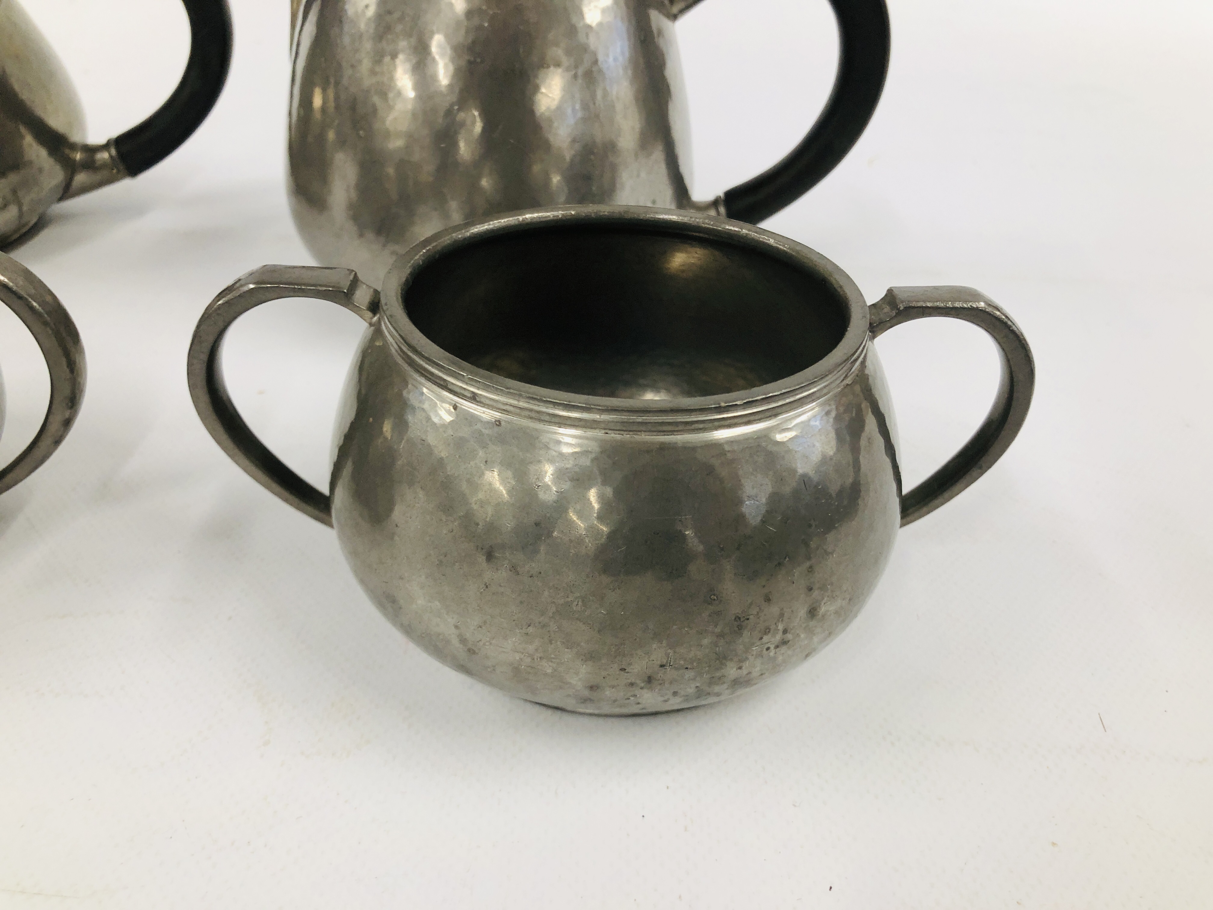 A FOUR PIECE ENGLISH PEWTER TEASET STAMPED LIBERTY & CO. - Image 4 of 6