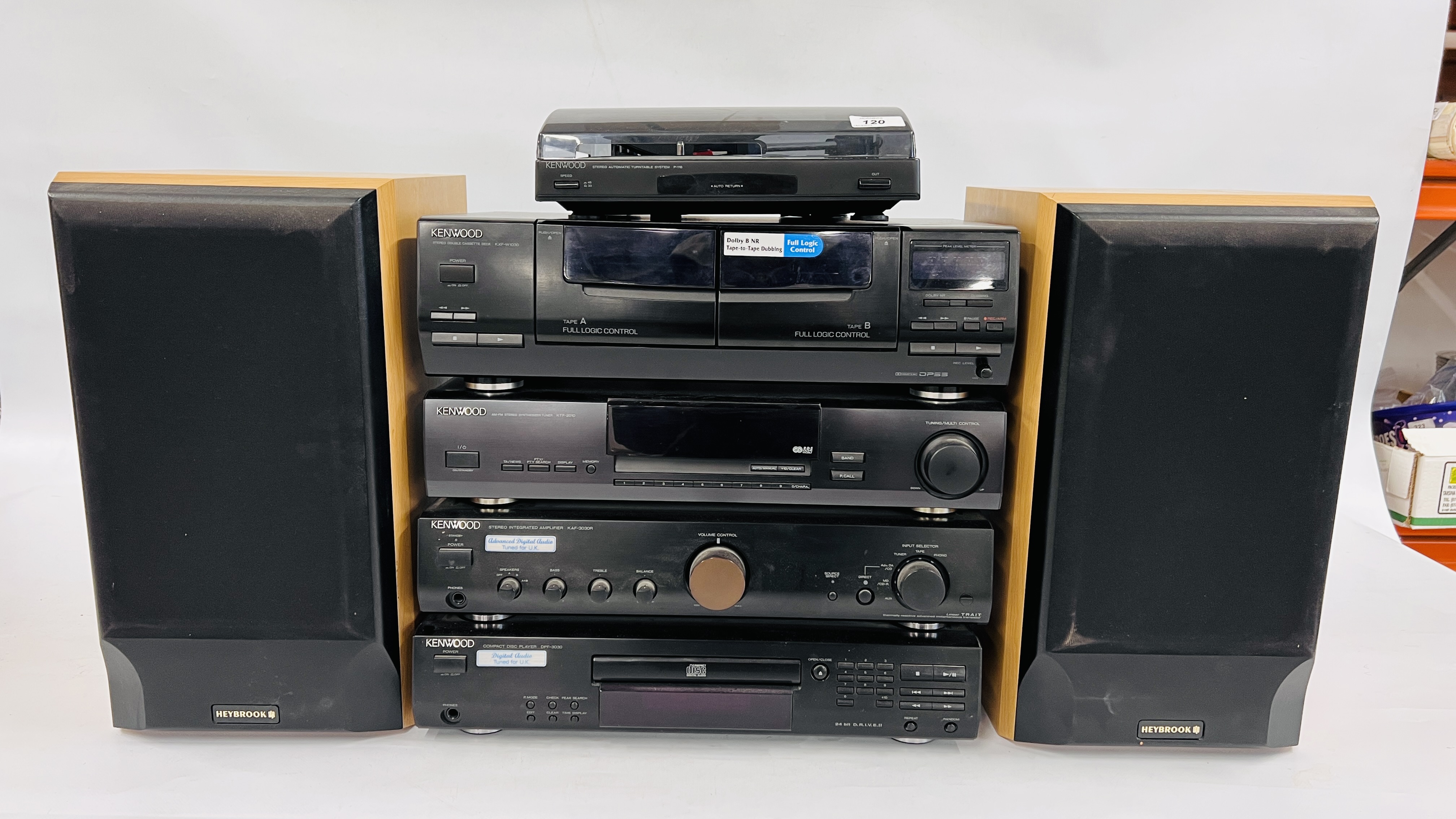 A KENWOOD 5 PIECE HI-FI SYSTEM COMPRISING OF STEREO, DOUBLE CASSETTE DECK KXF-W1030,