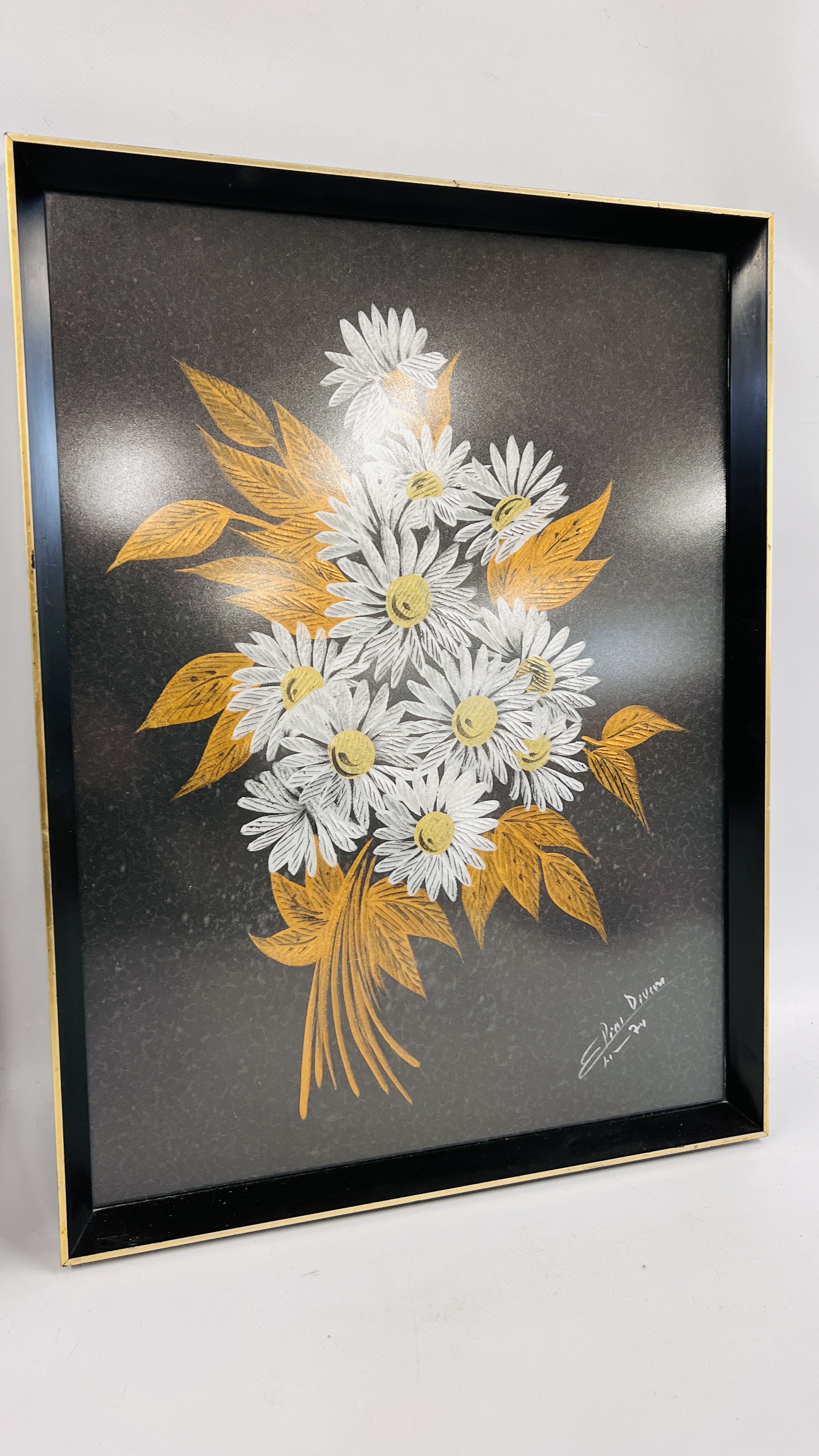 TWO FRAMED APPLIQUE CUT ART PICTURES - INDISTINCT SIGNATURES "BIRD OF PARADISE" AND FLORAL DESIGN. - Image 2 of 4