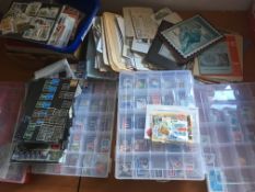 LARGE BOX GB AND OVERSEAS STAMPS IN SORTING TRAYS, ON STOCKCARDS, LOOSE AND IN PACKETS,