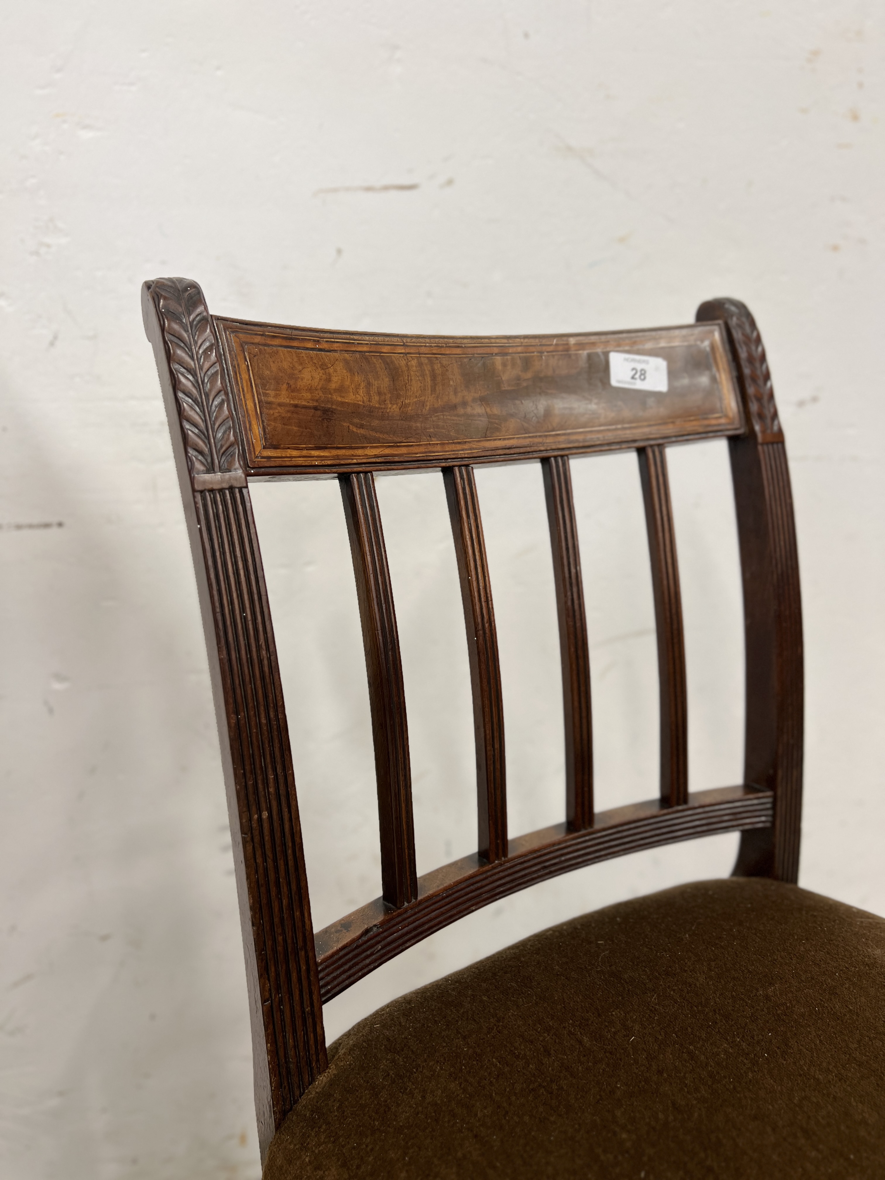 A GEORGIAN MAHOGANY SIDE CHAIR WITH BROWN VELOUR STUFF OVER SEAT ALONG WITH A MAHOGANY PLANT STAND - Image 4 of 8