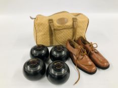A SET OF FOUR CONCORDE BOWLS IN BAG WITH A PAIR OF PEBE SIZE 7 SHOES.