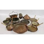 A BOX OF ASSORTED MIDDLE EASTERN AND ASIAN METAL WARE ARTIFACTS COMPRISING PANS, CONTAINER, VESSELS,