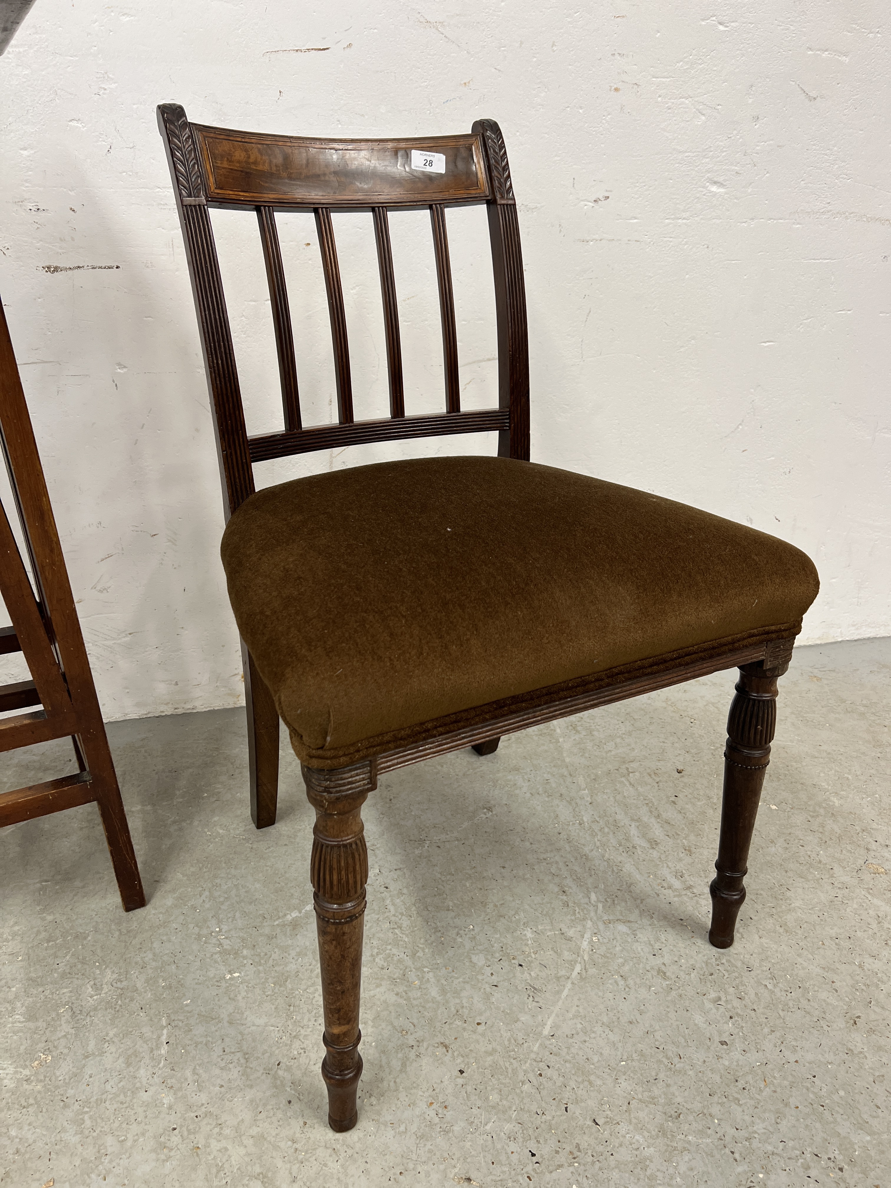 A GEORGIAN MAHOGANY SIDE CHAIR WITH BROWN VELOUR STUFF OVER SEAT ALONG WITH A MAHOGANY PLANT STAND - Image 2 of 8