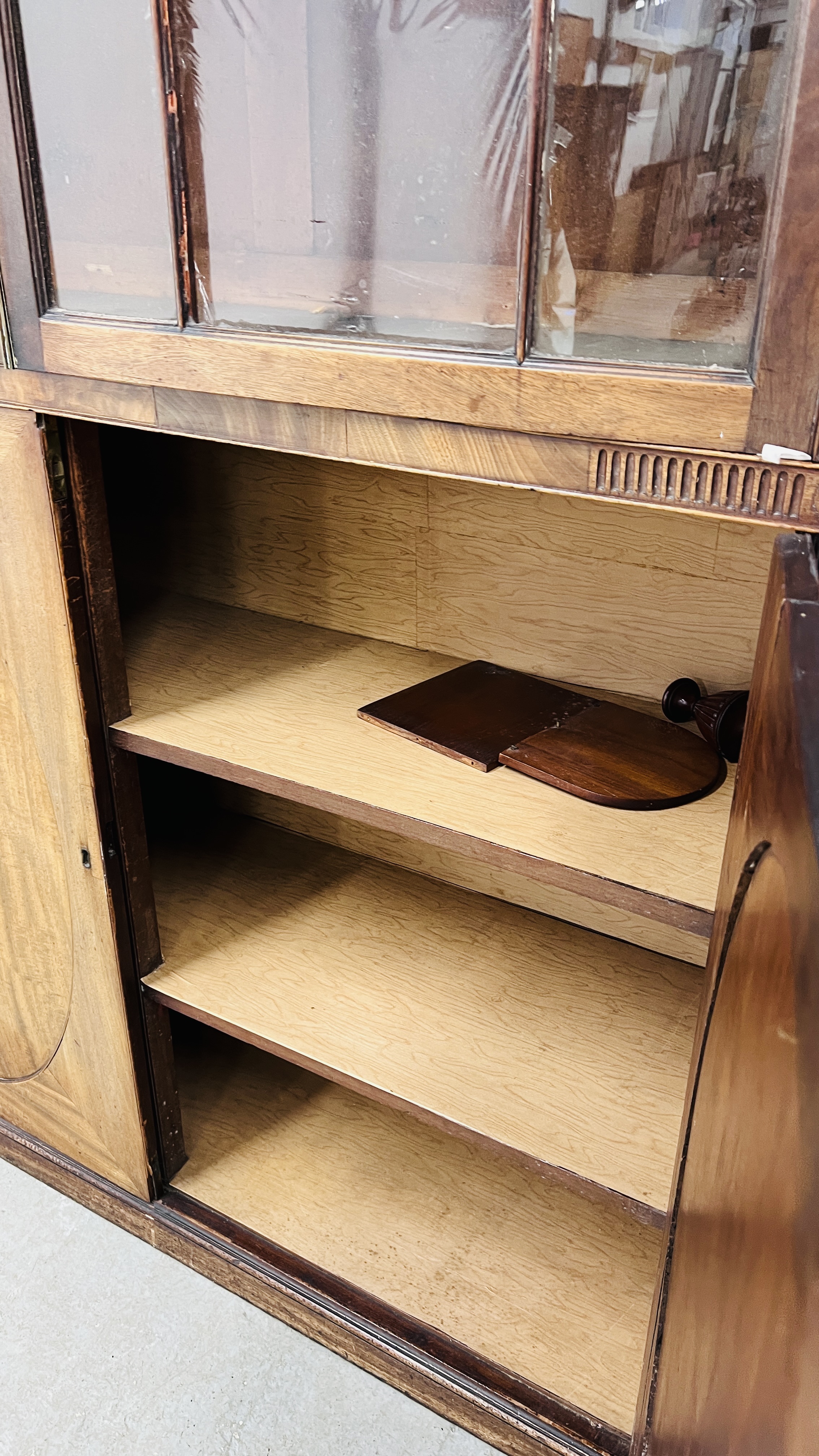 A GEORGE III MAHOGANY BOOKCASE WITH DOUBLE CUPBOARD BELOW, - Image 11 of 11