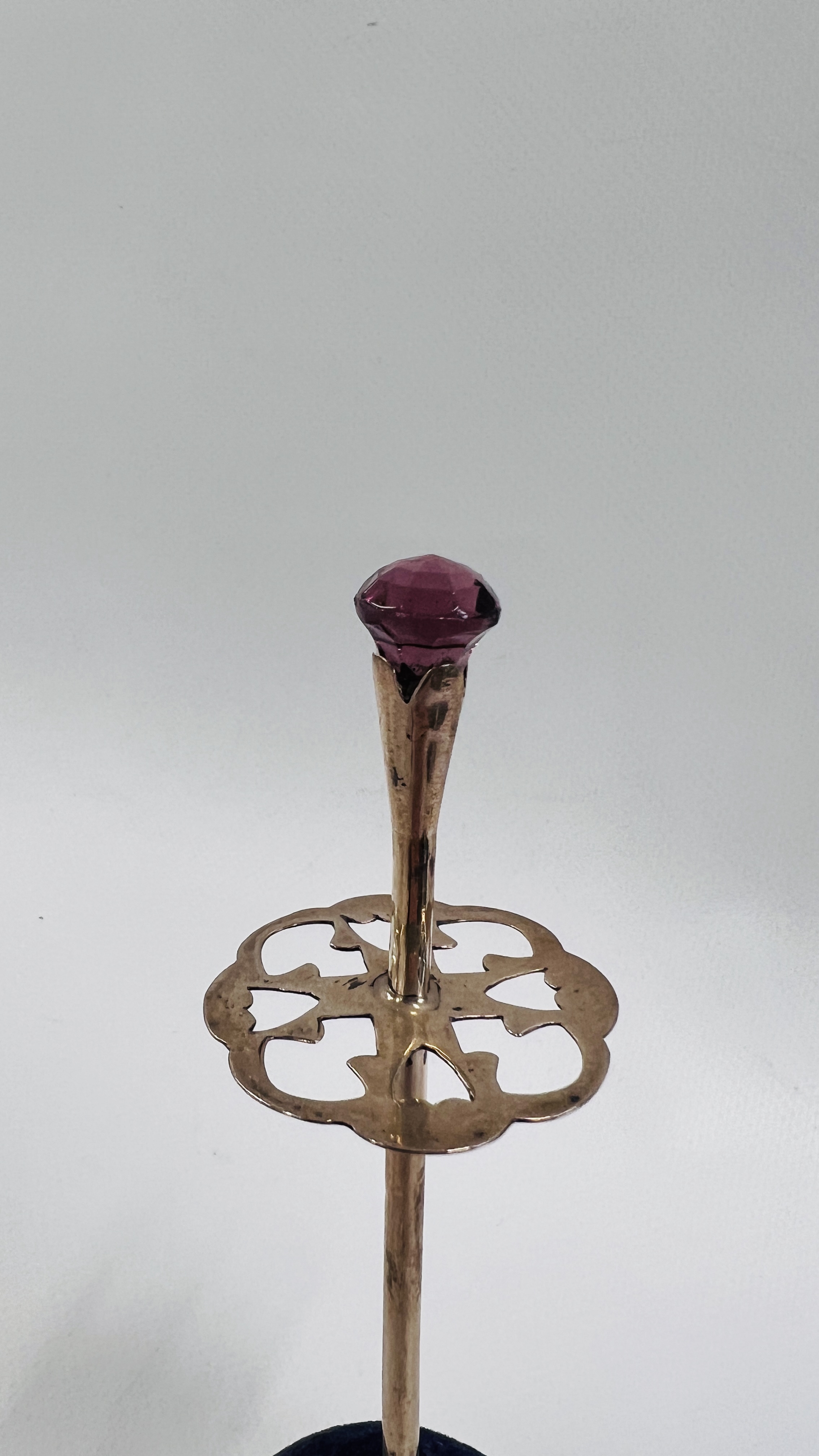 AN ANTIQUE SCOTTISH INSPIRED SILVER HAT PIN STAND, THE FINIAL SET WITH AN AMETHYST COLOURED STONE, - Image 2 of 6