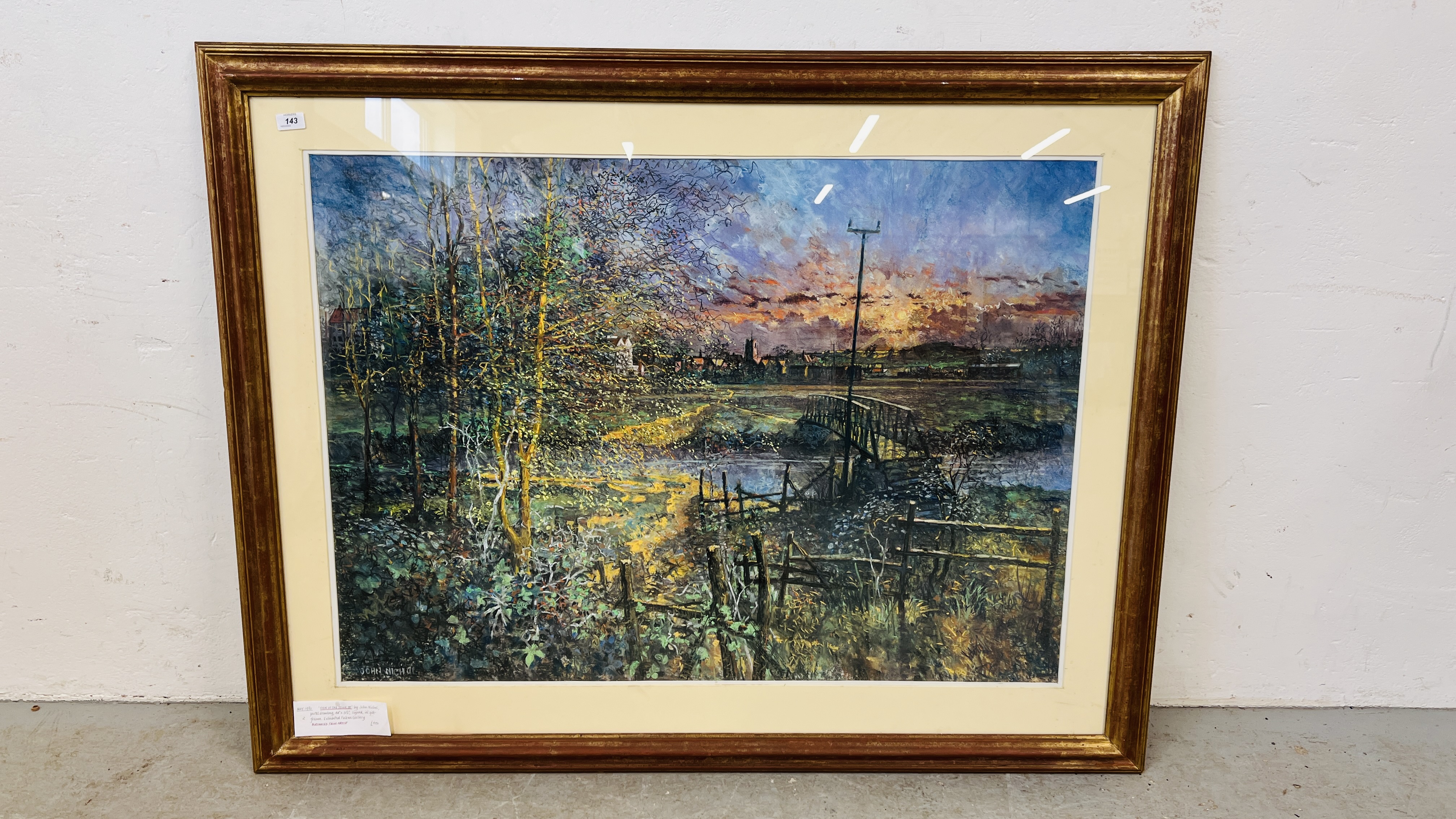 A FRAMED PASTEL OF VIEW OF THE STOUR III SIGNED JOHN NICHOL 44" X 31½".