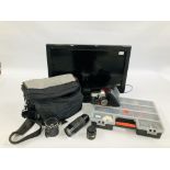 A PANASONIC 26" TV WITH REMOTE, COLLECTION OF CAMERA EQUIPMENT TO INCLUDE PAKTICA MTL 50 CAMERA,