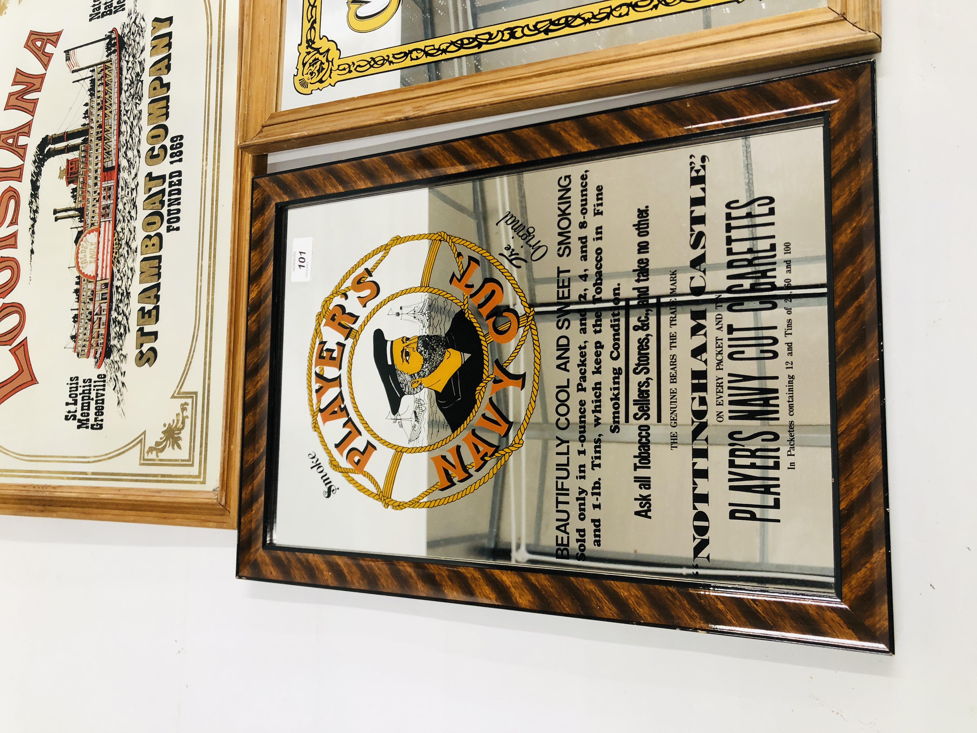 3 REPRODUCTION ADVERTISING WALL MIRRORS TO INCLUDE PLAYERS NAVY CAT, - Image 3 of 4