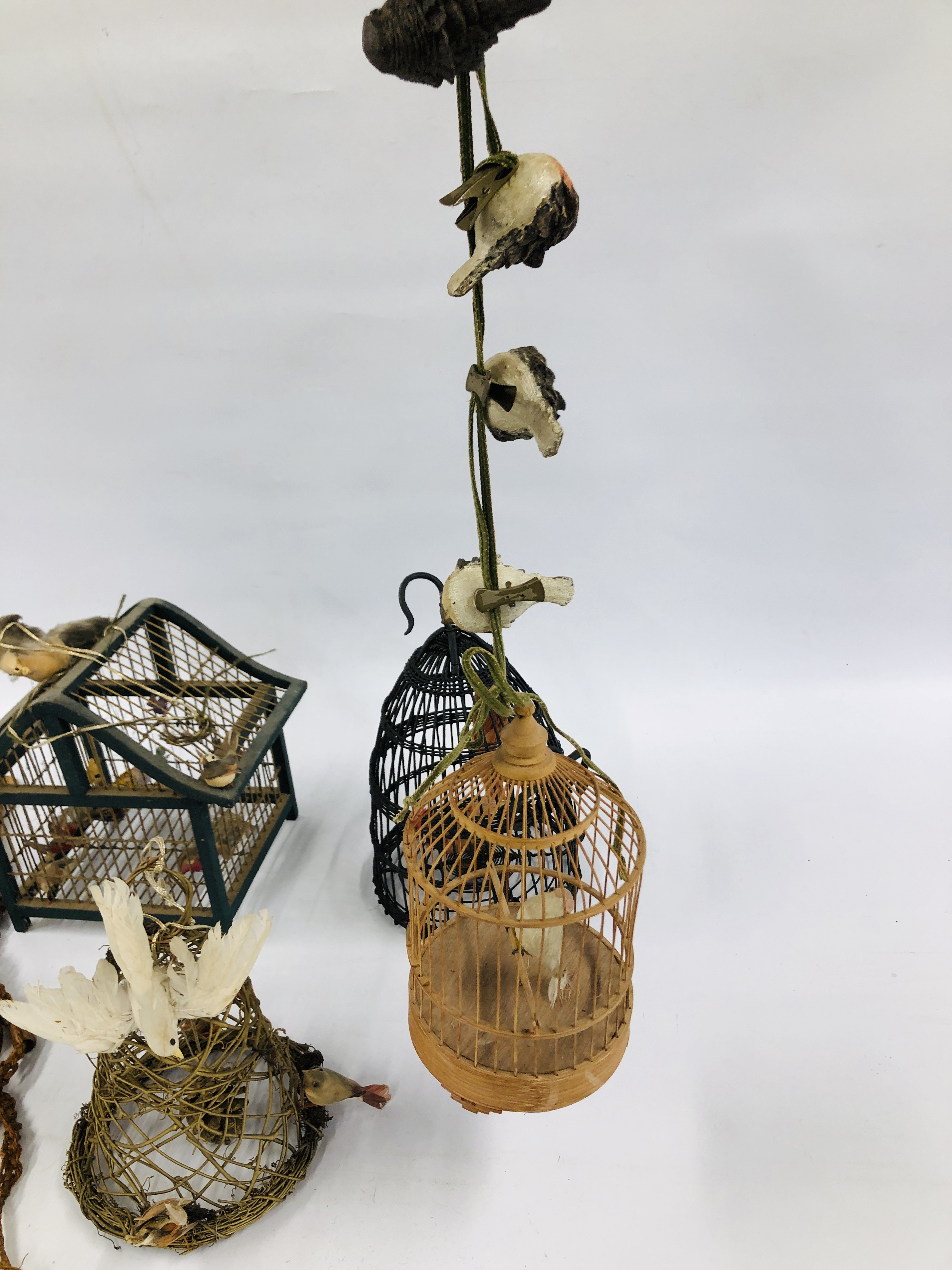 A GROUP OF THREE HAND CRAFTED VINTAGE STYLE BIRD CAGES AND A BELL, ETC. - Image 2 of 9