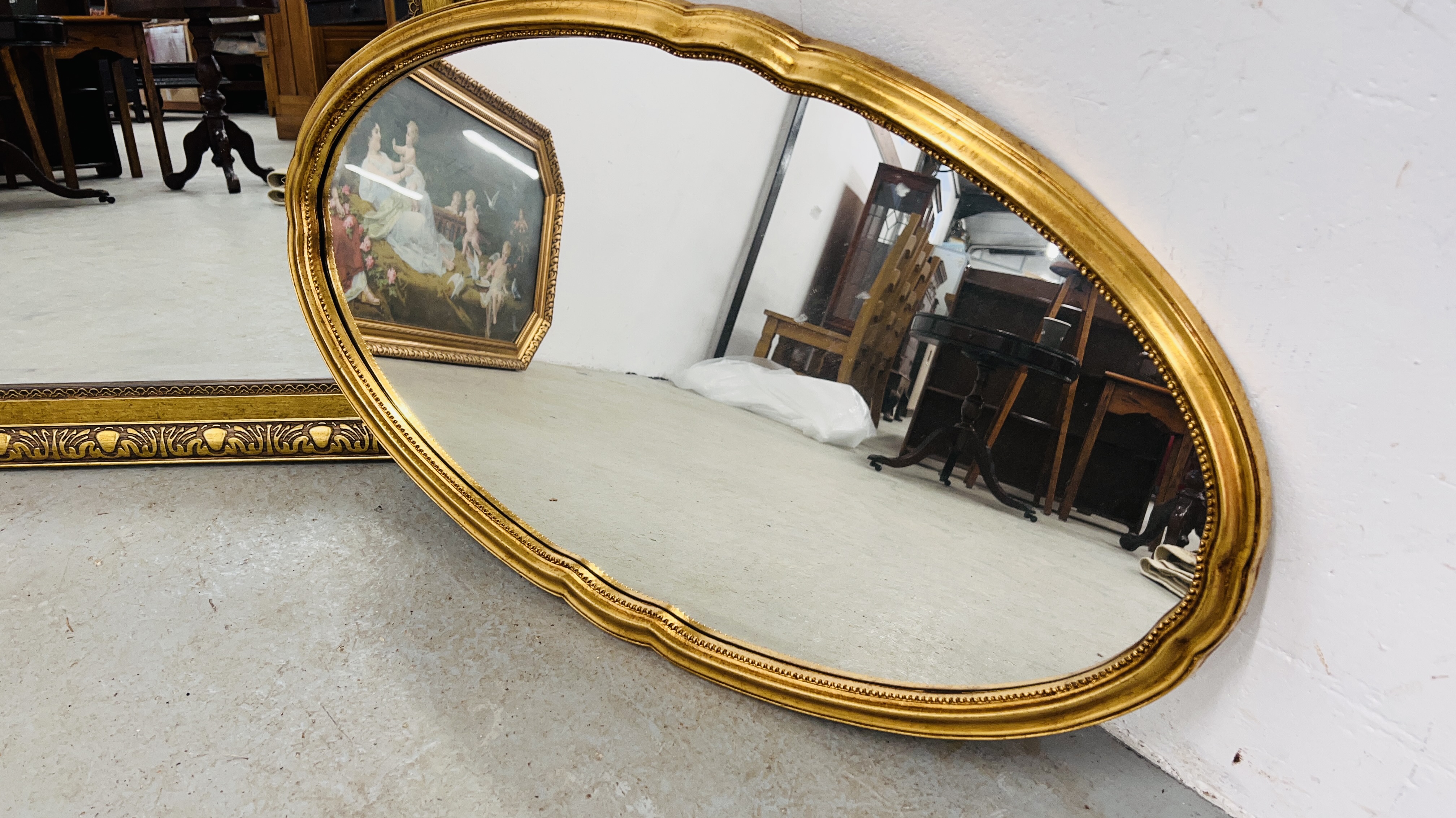 A LARGE RECTANGULAR OVER MANTEL BEVEL EDGE MIRROR (106CM. X 76CM. - Image 2 of 4