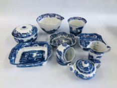 A COLLECTION OF SPODE ITALIAN KITCHEN WARE TO INCLUDE ROUND COVERED CASSEROLE DISH, OVEN DISH,
