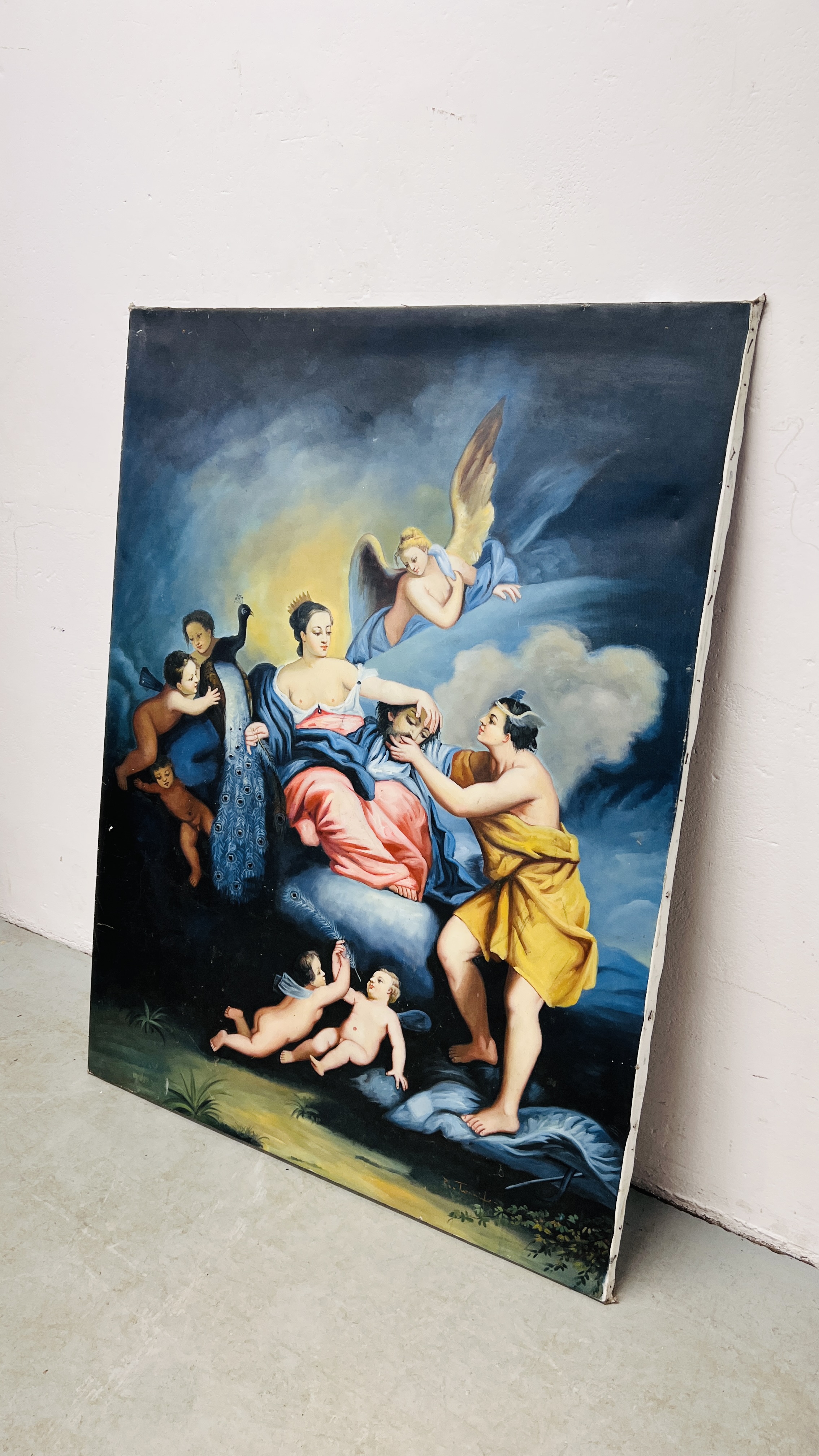 A LARGE OIL ON CANVAS DEPICTING A RELIGIOUS STUDY, W 91CM X H 122CM. - Image 4 of 4