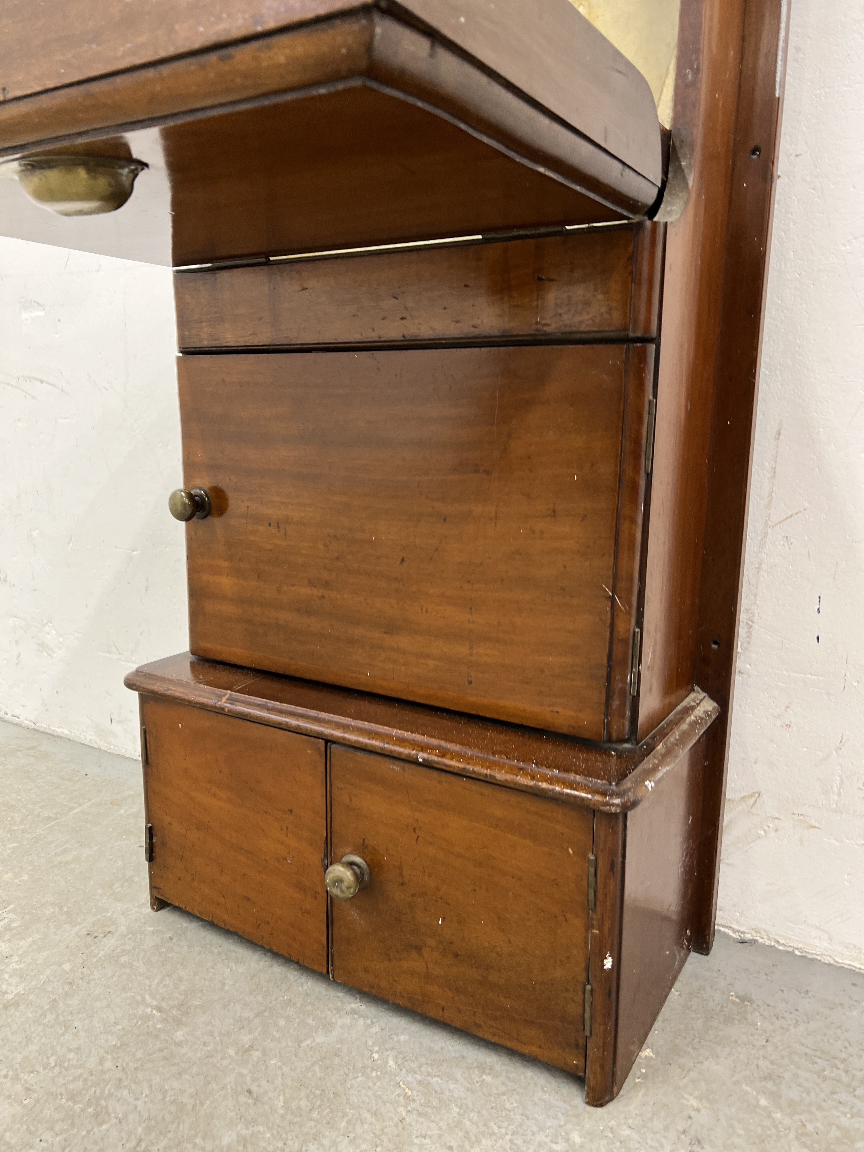 A VICTORIAN MAHOGANY SHIP'S WASH STAND WITH MIRRORED DOOR ABOVE - W 54CM X D 29CM X H 164CM. - Image 6 of 9