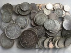 TUB WITH PRE 1947 SILVER COINS, FACE APPROX £3.30.