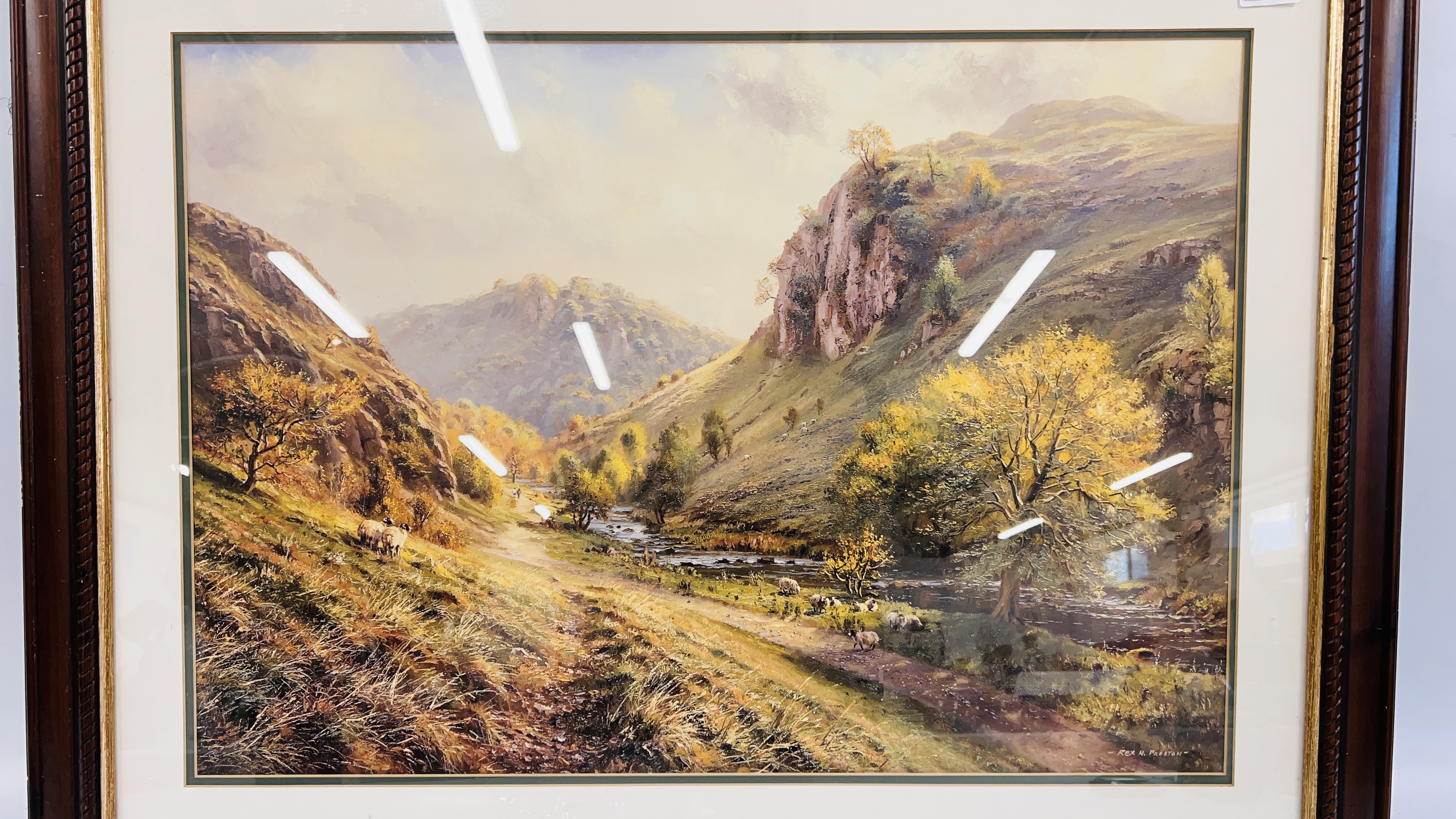 A FRAMED PRINT OF A MOUNTAIN SCENE WITH SHEEP BY REX. N. PRESTON, W 70CM X H 50CM. - Image 2 of 2
