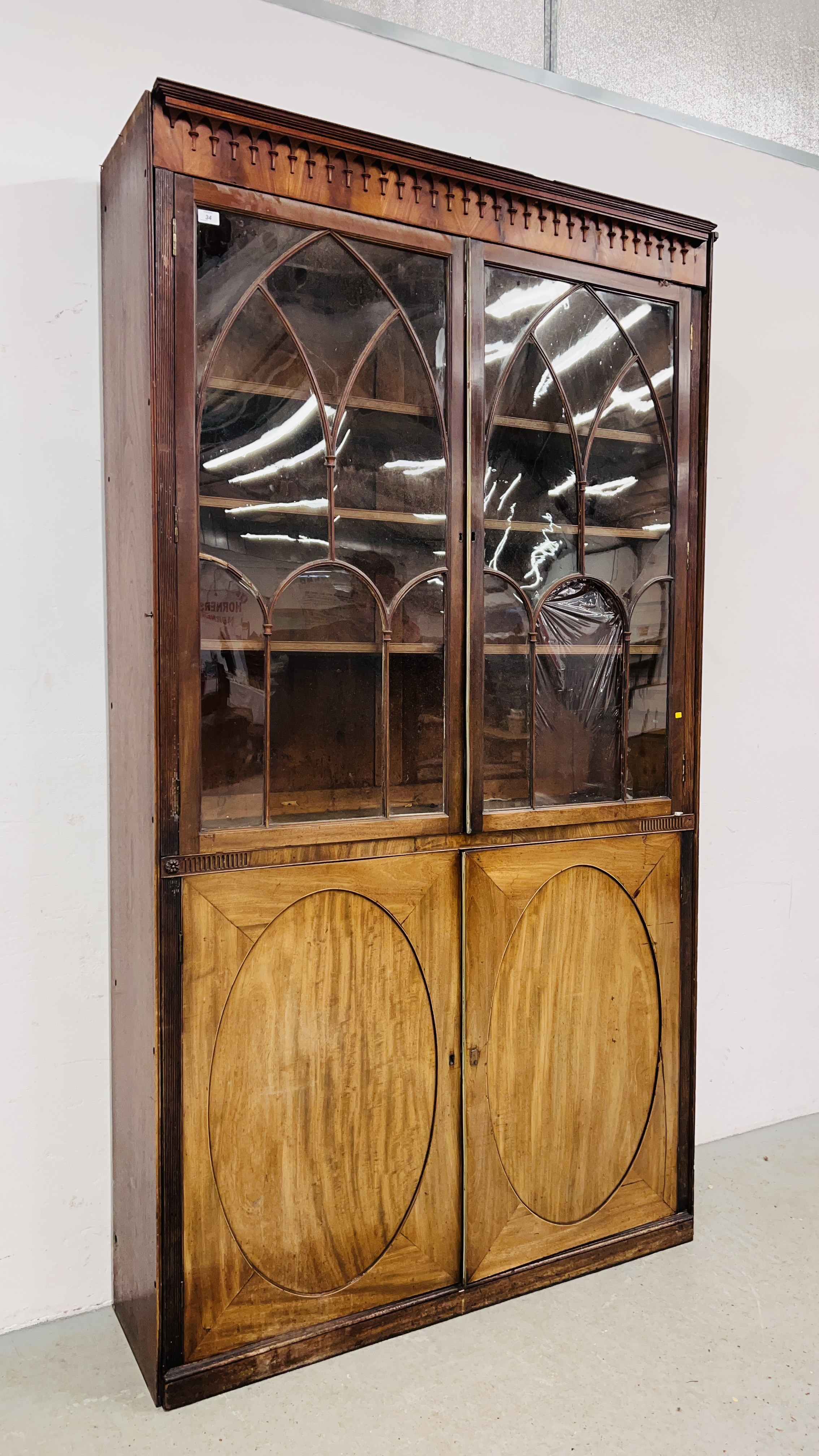 A GEORGE III MAHOGANY BOOKCASE WITH DOUBLE CUPBOARD BELOW, - Image 2 of 11