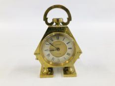 A VINTAGE BRASS CASED FOORD & SON HASTINGS CLOCK STAMPED "FIVE MILE OPEN AMATEUR HANDICAP STEEPLE