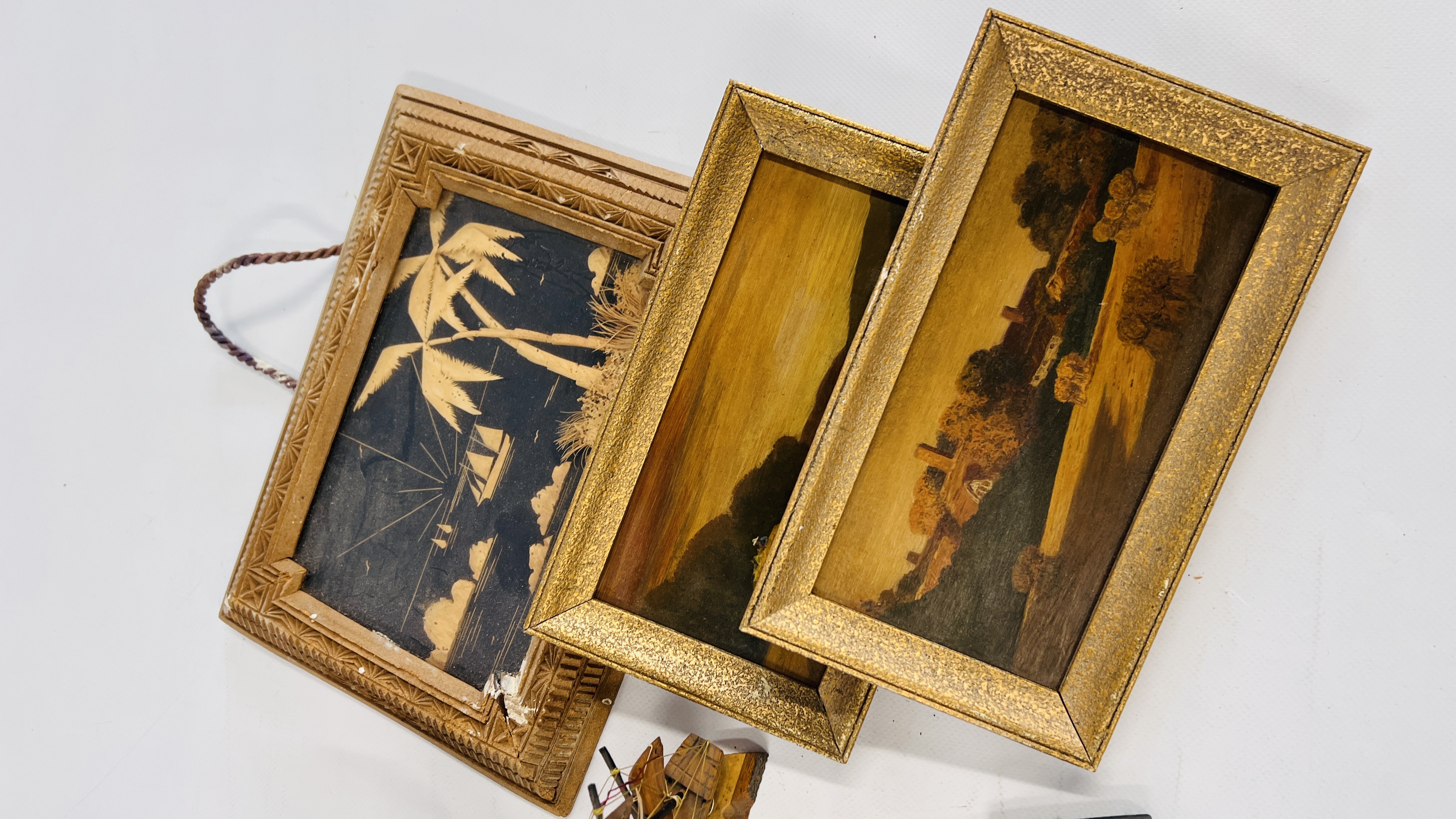 A BOX OF COLLECTABLES TO INCLUDE A GILT FRAMED CORK PICTURE, - Image 9 of 10