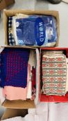 THREE BOXES OF ASSORTED LINEN AND LACE TO INCLUDE VARIOUS VINTAGE NEEDLEWORK SAMPLES,