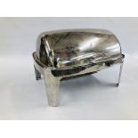 A STAINLESS STEEL CHAFING DISH WITH BURNERS.