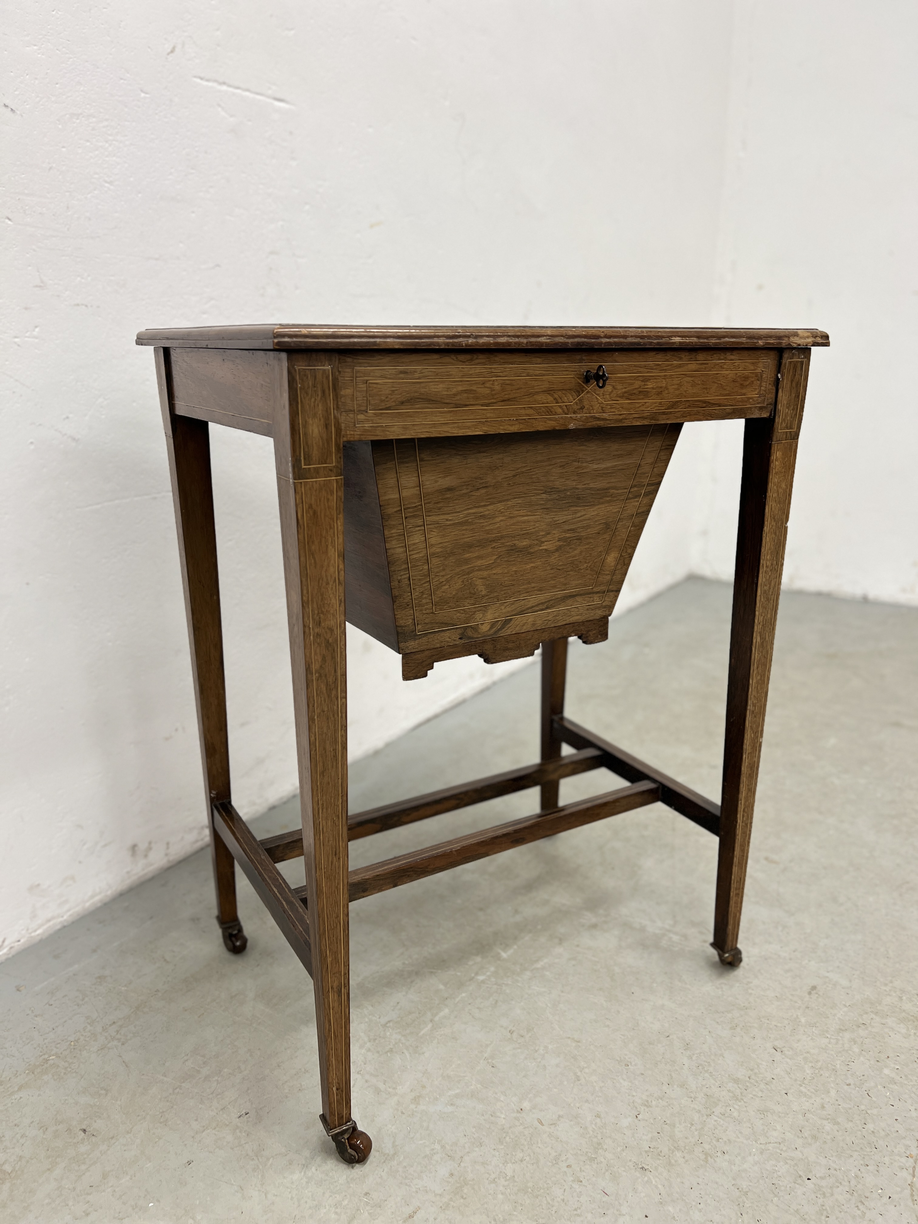 AN EDWARDIAN INLAID MAHOGANY WORK TABLE - W 56CM X D 41CM X 73CM. - Image 4 of 10