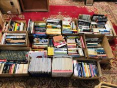 15 BOXES OF ASSORTED BOOKS AND MAGAZINES TO INCLUDE NORFOLK ROOTS, ANNUALS, TRAVEL AND FICTION, ETC.