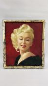 A FRAMED CANVAS OF MARILYN MONROE, W 51CM X H 61CM.