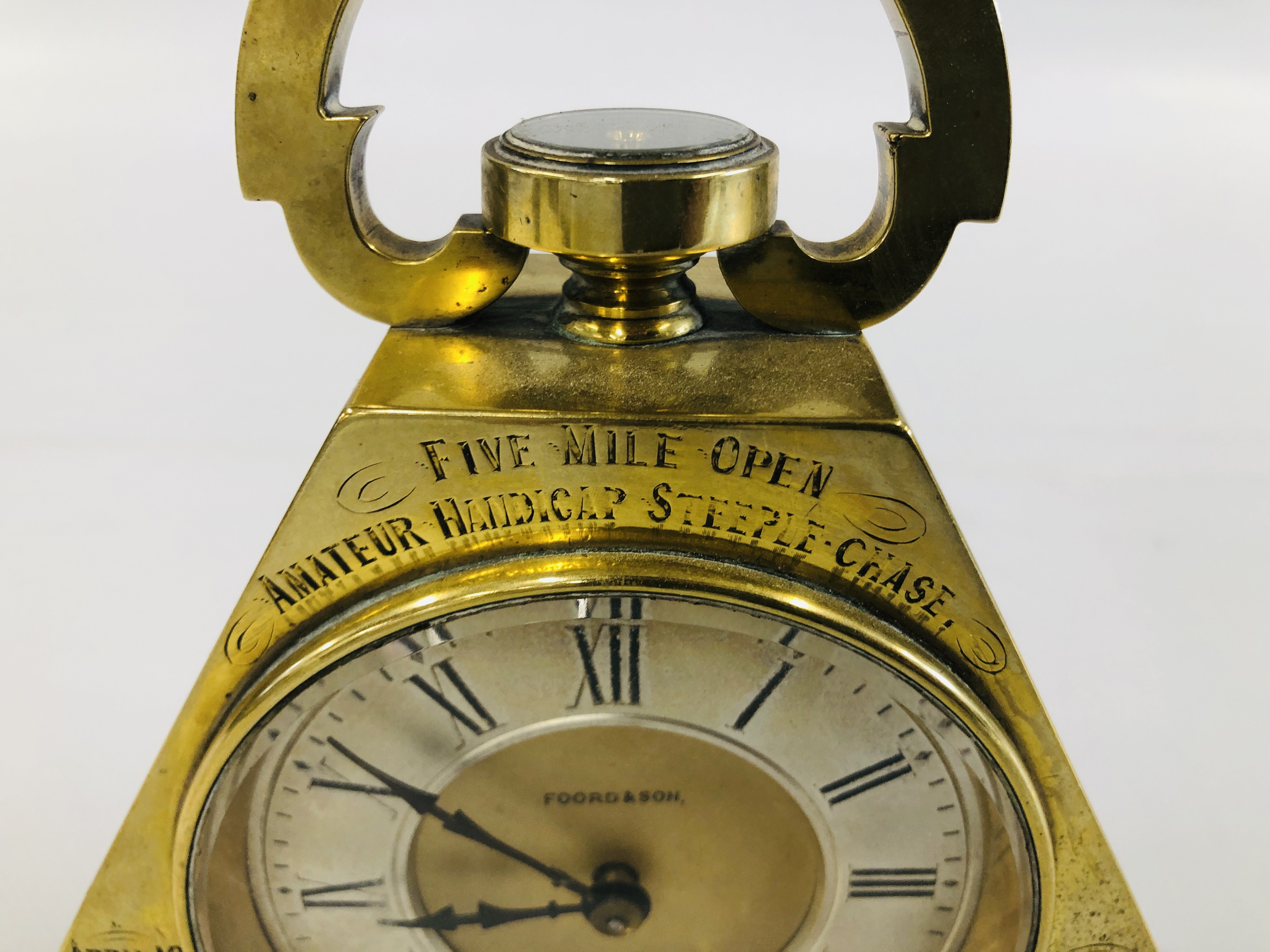 A VINTAGE BRASS CASED FOORD & SON HASTINGS CLOCK STAMPED "FIVE MILE OPEN AMATEUR HANDICAP STEEPLE - Image 2 of 9