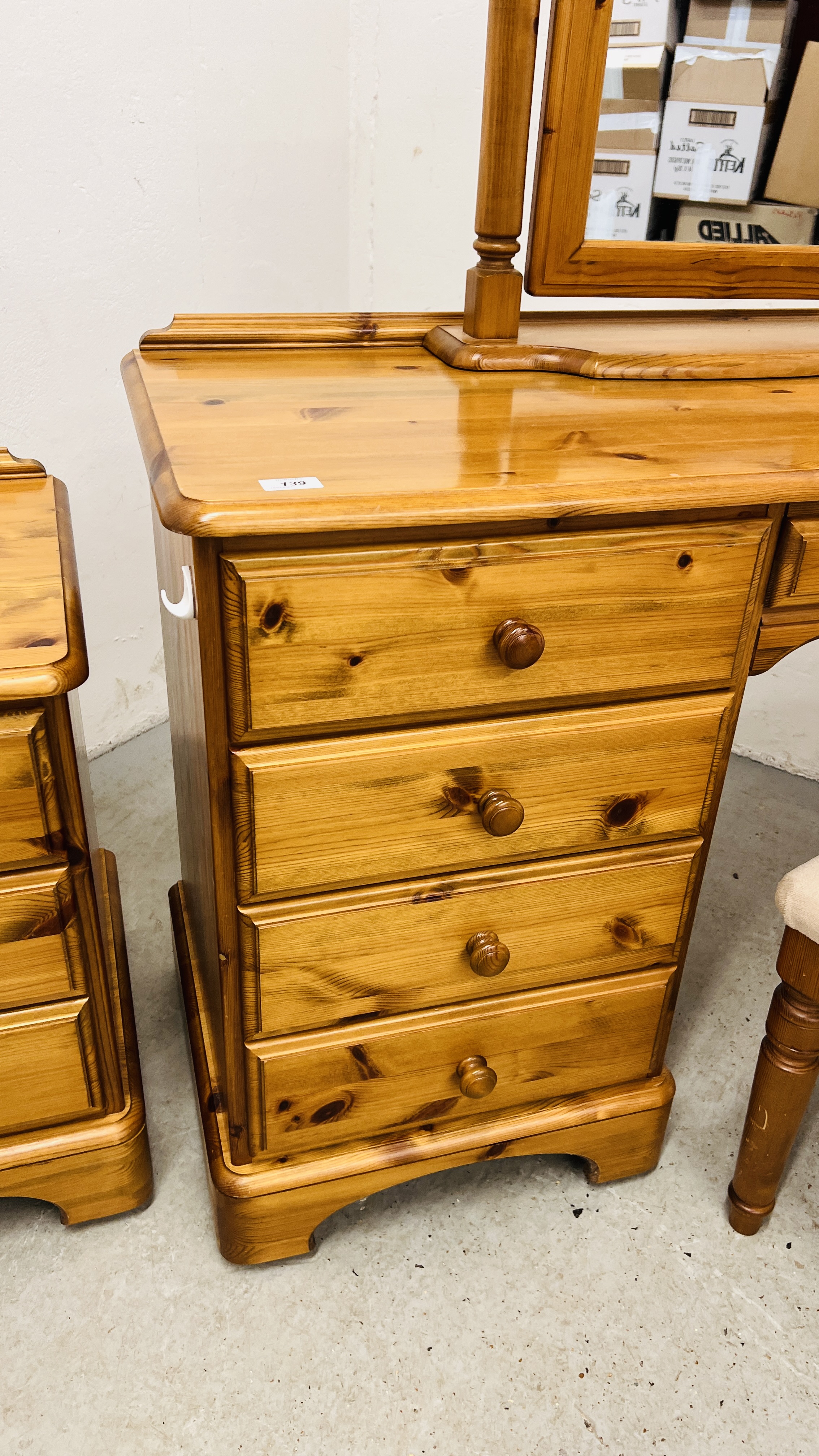 HONEY PINE DUCAL FIVE DRAWER DRESSING TABLE WITH DRESSING MIRROR, - Image 4 of 7