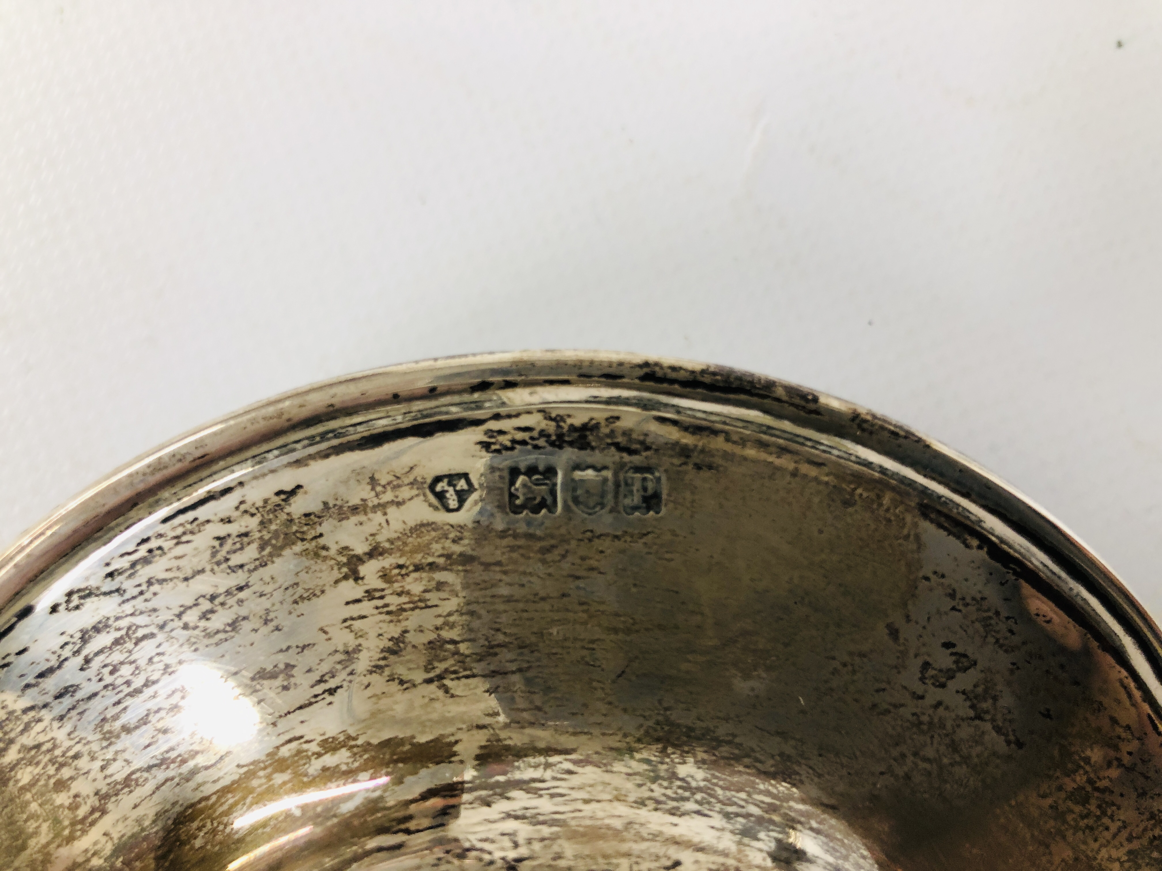 SILVER TWO HANDLED TROPHY CUP, BIRMINGHAM ASSAY ALONG WITH A VINTAGE SILVER PEDESTAL DISH / COMPOTE, - Image 7 of 14