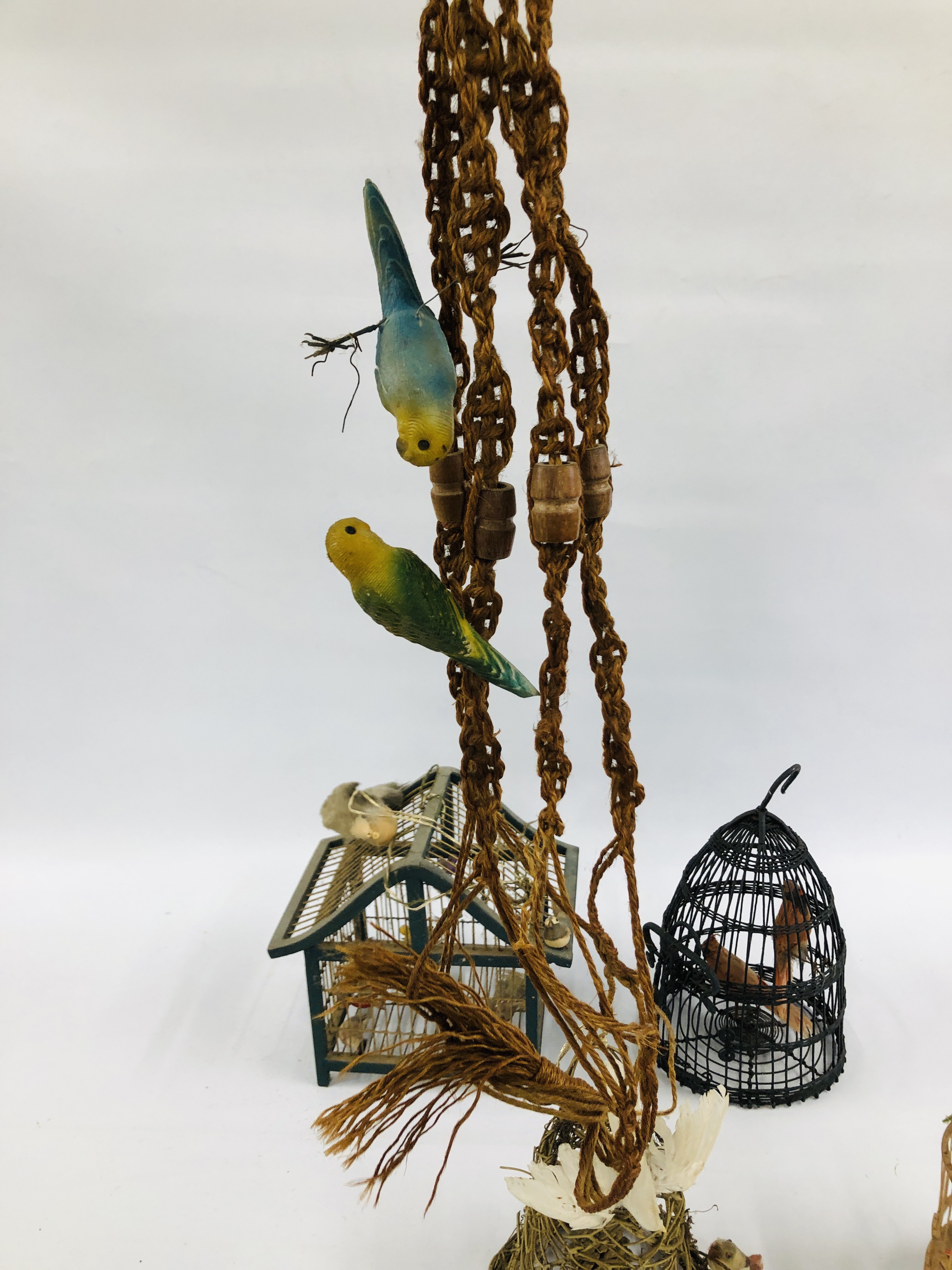 A GROUP OF THREE HAND CRAFTED VINTAGE STYLE BIRD CAGES AND A BELL, ETC. - Image 9 of 9