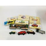 A FRUIT BOX CONTAINING BOXED LIMITED EDITION CORGI BUSSES, EDDIE STOBART LORRY ETC.