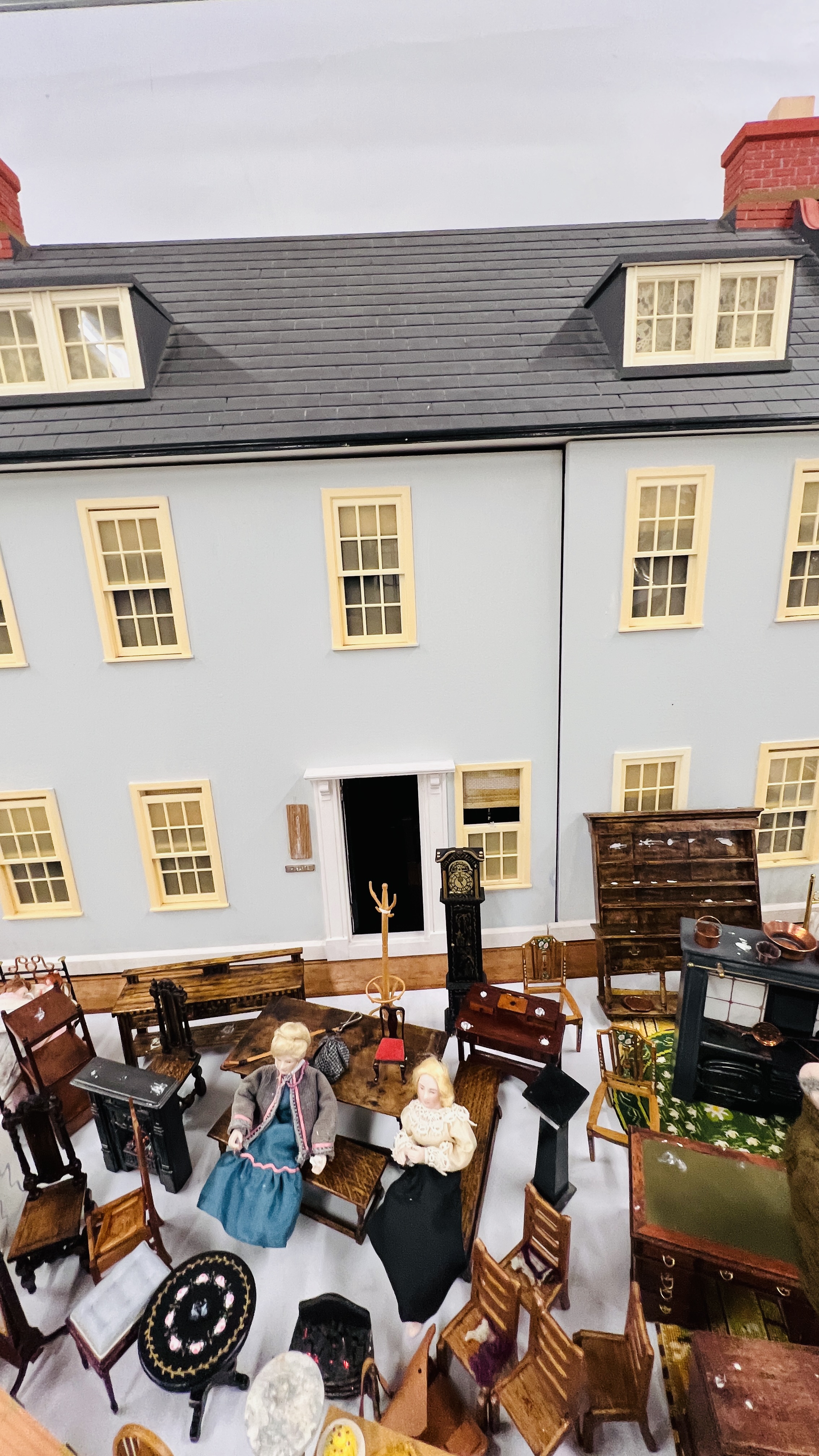 A LARGE DOLLS HOUSE WITH DUTCH GABLES AND ATTIC, BEDROOMS HOBART-COBBE, W 93CM, D 54CM, - Image 6 of 28