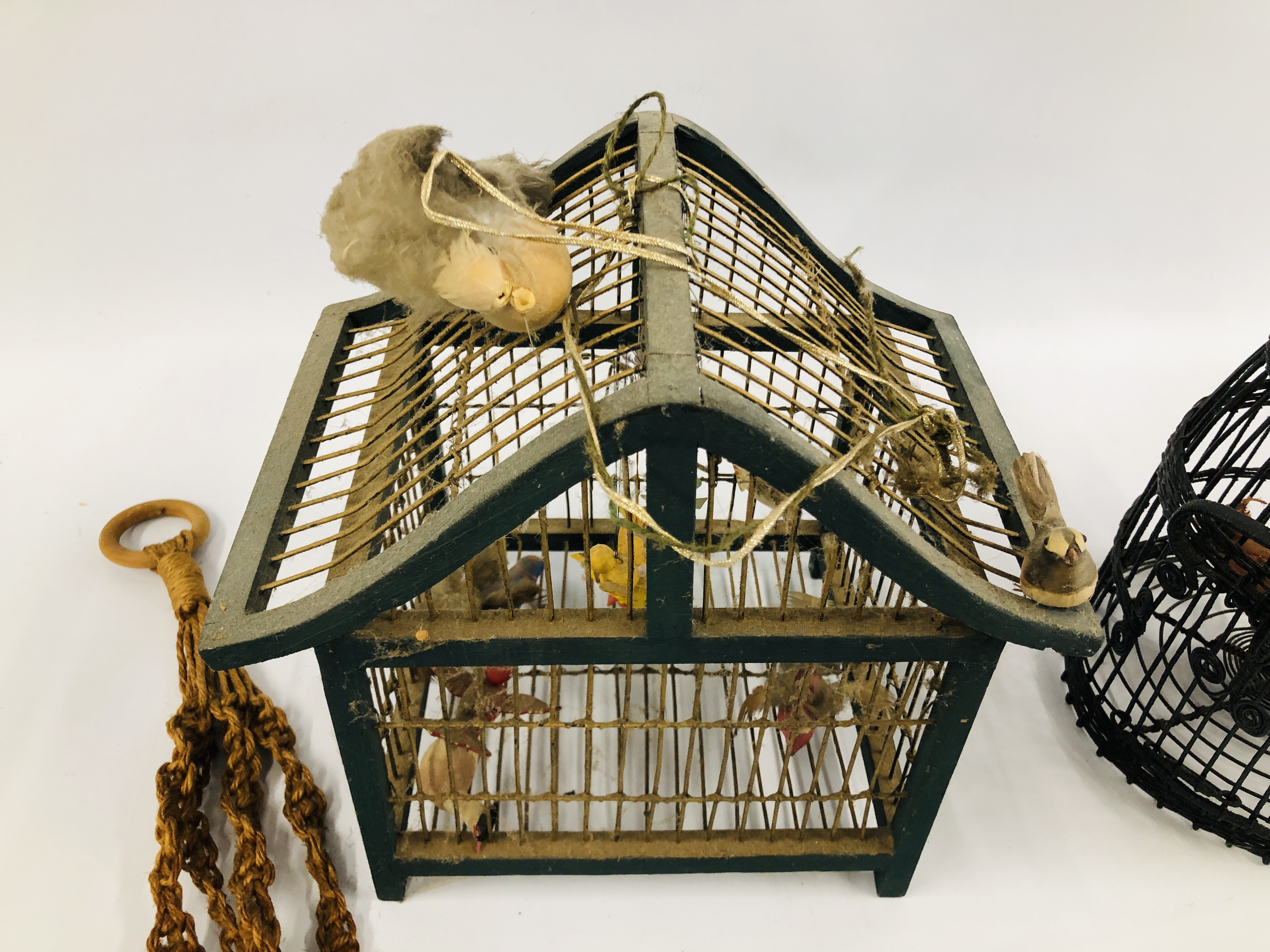 A GROUP OF THREE HAND CRAFTED VINTAGE STYLE BIRD CAGES AND A BELL, ETC. - Image 8 of 9
