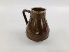 A DOULTON LAMBETH ARTS & CRAFT SILICON ENGLAND 9281 JUG IN THE GLAZED COPPER STYLE WITH SILVER RIM